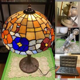 MaxSold Auction: This online auction features Room Divider, Wet Suits, Tiffany Lamps, English China, Antique Brass Samovar, Pet Supplies, Small Kitchen Appliances, Lladro Figurine, Art Glass, Barcelona Leather Chair, Electric Fireplace, Sun Lamp, Dolls Men's Dress Shoes, Crystal Table Chandelier, Solid Marble Fruits, Puppets and much more!