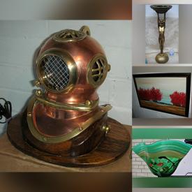 MaxSold Auction: This online auction features Vintage Diving Helmet, Art Deco Pieces, J Bortz Acrylic On Canvas, Stained Glass Table Lamp, Art Glass, Guitars, Galatoff Pewter Candleholders, Lladro Ducks, Antique Tools, Vintage Costume Jewelry Rings, Jim Shore Carving and much more!