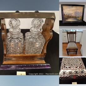 MaxSold Auction: This online auction features art glass, decanters, crafting jewelry, art pottery, vintage books, uranium crystal glasses, Robin Hopper teapot, copper lustreware, MCM lighting, metal game pieces, Fenton glass, art books, souvenir spoons, Mola artwork, perfume bottles, and much more!