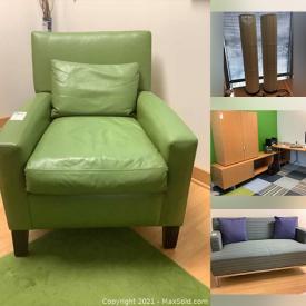 MaxSold Auction: This online auction features items such as Plant bowl vases, Green Leather chair, striped sofa, Floor lamps, Metal Baskets, Air purifier, File Cabinets, Tables, different chairs and much more!