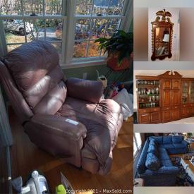 MaxSold Auction: This online auction features household items: Vintage stakmore chair, Lenox vase and décor, Coventry dinnerware, hutch, glass ball lamp, eagle mirror and much more.