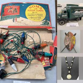 MaxSold Auction: This online auction features Vintage Christmas Lights, Glass Ornaments, Vintage Advertising Items, Coin Bank Vehicles, Coins Nascar Collectibles, Vintage Leather Shield, Boomerang, Vintage Jewellery, Antique Milk Glass Necklace, Vintage Bottles, Vintage Insulators, New Hot Wheels, Vintage Lighters, Leather Jackets and much more!