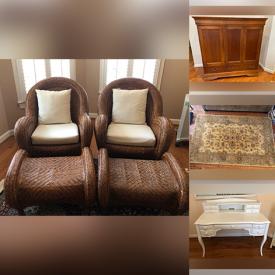 MaxSold Auction: This online auction features Hooker Entertainment Cabinet, Sofas, Area Rug, Rattan Chairs, Bar Stools and much more!