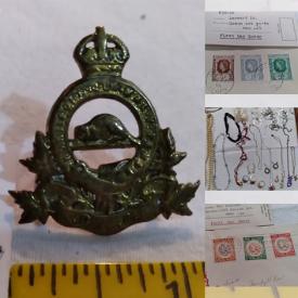 MaxSold Auction: This online auction features a large collection of stamps including those from China, a collection of mostly Canadian military cap badges, pins and Sterling silver jewelry and much more!