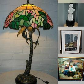 MaxSold Auction: This online auction features a Vintage Monkeys In Tree Solid Brass, Mid-Century Modern Black Finished Classic Wave-Form Table Lamp, Stained Glass Art, Exquisite Set 4 Classic English Porcelain Tea Cup, Vintage White Ceramic Christmas Tree Lamp, Beehive Form Green Opalescent Glass, Iridescent Glass Vase, Vintage Jewelry, Charming Christmas Elf and much more!