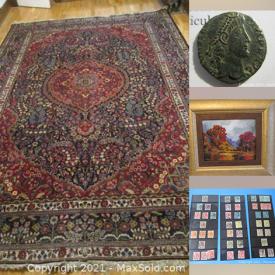 MaxSold Auction: This online auction features Vintage Persian Area Rugs, Vintage Wood Block Print, Ancient Roman Silver Coins, Coins, Gold Ingots, Silver Ingot, Original Oil Paintings, Star Wars Collectibles, Inuit Rock Carvings, Stamps and much more!