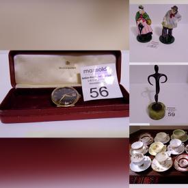 MaxSold Auction: This online auction features Men's & Women's Jewelry & Watches, Art Deco Jewelry, Hat Pin, Staffordshire Statues, Bronze Figurine, Biscuit Barrel, Teacup/Saucer Sets, Salt Cellars, Art Deco Vanity, Barrister Cabinet, Oil Lamps, Vintage Pyrex and much more!