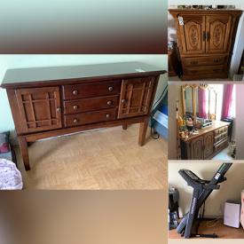 MaxSold Auction: This online auction features furniture such as a display cabinet, sideboard, dresser with mirror, nightstands, armoire, power recliner, bench, bedframe and more, religious statues, figurines, Horizon treadmill, prints, Blue Mountain pottery, toilet assist, coat tree and much more!