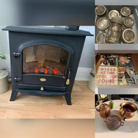 MaxSold Auction: This online auction features Small Kitchen Appliances, Candle Making, Electric Fire Place, Wire Egg Baskets, Hand Painted Bowl, Music Boxes, New Brie Baker, Vintage Rattan Tables, Women’s Bike, LPs, Women's Boots, Copper Pots and much more!