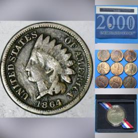 MaxSold Auction: This online auction features All US Coins. Cents from 1857 Flying Eagle, Indian, Wheat, Memorial to rolls and collections. Nickels from 1867 type, 1908 type, Buffaloes and Jeffersons in lots and collection book. Dimes - Mercury and Roosevelt in affordable lots. Washington Quarters in Proof, Silver Proof and affordable lots. Mint sets from 1959 to 2011. Proof Sets from 1956 to 2011. SILVER Commemorative Halves, Dollars, Quarters, Sets and much more!