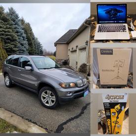 MaxSold Auction: This online auction features 2005 BMW X5 4.4i with 244,000kms, MacBook Pro A1425, power tools such as drill and saw, computer appliances such as keyboards and speakers. Light fixtures such as lamps and much more!