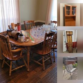 MaxSold Auction: This online auction features furniture such as dining table, dining chairs, roll-top secretary, Kincaid side cabinet, armchair, dresser, and sofa, outdoor furniture such as patio storage box and garden swing, home décor such as Hummel figurines, seasonal decorations, Swarovski figurines, and hanging wall art, and much more!