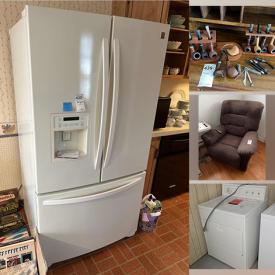 MaxSold Auction: This online auction features fishing equipment, many styles of stools, art, household furniture, dehumidifier, slide projector with screen, chest freezer, washer, dryer, patio furniture & much more.