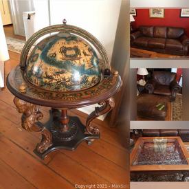 MaxSold Auction: This online auction features furniture such as a Bombay Co. pedestal table, antique buffet, wooden side tables, chairs, French Country style chairs, wingback chairs, Drexel side table, world bar, and more, carved divider screen, lamps, mirrors, antique scuttle wood coal box, Panasonic microwave, crystal pedestal bowl, Monet art print and other wall art, suitcase, laminator and much more!