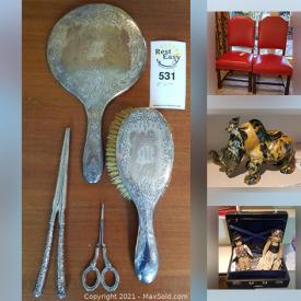 MaxSold Auction: This online auction features; Soap Stone Carvings, Freezer Chest, Vintage Chinese Screen, Art & Frames, Vintage Wood Vanity, Vintage Tilt Top Games Table, Wheeled Desk Chair, Brass Tea Pot, Figurines, Postcards And Stationary and much more.