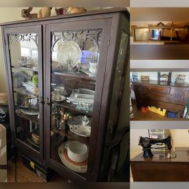 MaxSold Auction: This online auction features Vintage Dining Room Table, Vintage Armoire, Antique Sewing Machine, NIB Armoire Desk and much more!