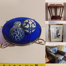 MaxSold Auction: This online auction features Decorative Plates, Art Deco Serving Set, Tamp Lamps, Figurines, Men's Kimono, Art Glass, Nativity Pieces, Christmas Ornaments, Games, Leather Armchair, Brazilian Rosewood Coffee Tables and much more!