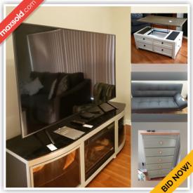 MaxSold Auction: This auction features Sofa, patio furniture, kitchen appliances, cooking utensils, TV, media cabinet, coffee table, vases, dining tables, office desk, printer, office supplies, men shoes, men suites, healthcare items and much more!