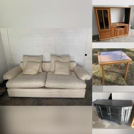 MaxSold Auction: This online auction features sofas, recliner couch, tv stand, small and big table.