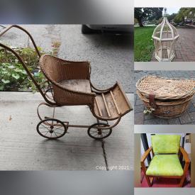 MaxSold Auction: This online auction features Vintage Wicker Carriage, Black & Decker Water Cooler, Antique Tea Cart, Vintage Bird Cage, Vintage Crystal Punch Set, Decorative Snowman and mcuh more.