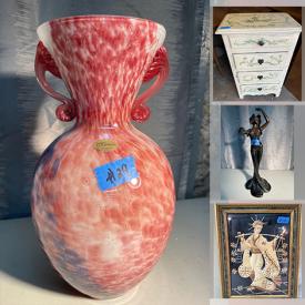 MaxSold Auction: This online auction features Art Glass, Antique Light Fixtures, Vintage Pyrex, Vintage Crystal, Hope Toad Vases, Smyth's Sketches, Crystal, Antique Figurines, Studio Pottery, Decorative Plates, Vintage Oil Lamps, Antique Enamelware, Vintage Asian Straw Art and much more.