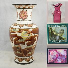 MaxSold Auction: This online auction features Large Chinese Majolica Pottery Floor Vase, Large Antique Chinese Pottery Charger/Plate, Antique European Bisque Porcelain Girl With Log Bud Vase Figurine, 3 Sets Of Ceramic Elderly Couple Figurine and much more.