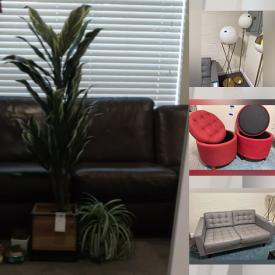 MaxSold Auction: This online auction features items such as L Shaped Leather Sofa With Recliner, Wall Mirror, Floor Lamps, Storage Ottomans, Faux Flowers, Sofa, and much more!!!