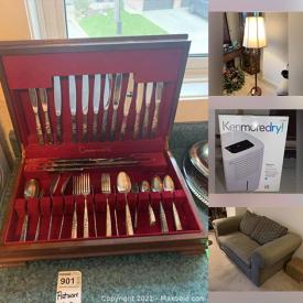 MaxSold Auction: This online auction features furniture such as office chairs, MCM table, curio cabinet, side tables, coffee table, bed frame, chairs, veneer corner desk and more, lamps, glassware, clocks, Denby mugs, cameras and accessories, prints, decor, kitchenware, planters, tools and much more!