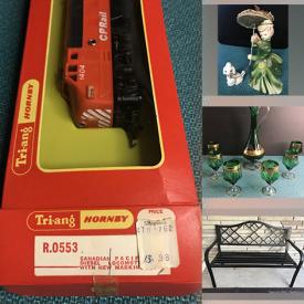 MaxSold Auction: This online auction features Assorted Christmas Decorations, Green Wine Decanter and 6 glasses Made in Italy, Vintage Austrian Vase / Jug, Ceramic Table lamp with floral design, Vintage Doll Closet with Hangers, Metal Garden Bench and much more.