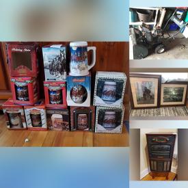 MaxSold Auction: This online auction features collectible dolls, beer steins, Mikasa, display cabinets, exercise bike, DVDs, glassware, holiday decor, lawn mowers, snowblower, power tools and much more!