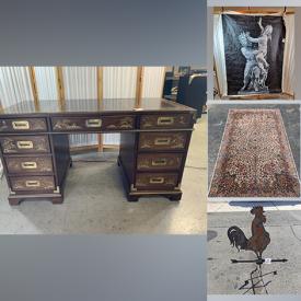 MaxSold Auction: This online auction features a Sligh executive desk, privacy screen, writer's desk and other furniture, Lenox vase, statues, books, Rosina, Royal Albert, Royal Darwood and other china, Merell shoes, Fire Sense patio heater, wall art, planters, sea shells, CDs and much more!