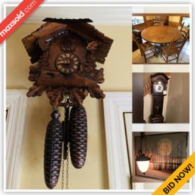 MaxSold Auction: This online auction features Cuckoo Clock, Maple Dressers, MCM Glasses, Grandfather Clock, Pine Table & Chairs, Solid Pine Chest and much more!