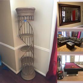 MaxSold Auction: This online auction features Artwork, Magazine Stand, Table, Mirror, Vases, Candle Holders, Planter or stand, Electronics And Speakers, cabinet, Sectional Sofa, Wooden Music Console, Pool Table And Accessories, Heater and much more!