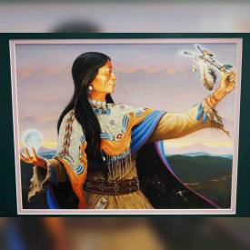 MaxSold Auction: This online auction features Night Wing - Native American Image Painting by Charles Frizzell High Quality Framed Art Print, Fireworks Painting by C. Vairo Signed by Author, Tall Greek Classical Sculpture Figurine by Danesi Art Canada, Venetian Harlequin Collectible Porcelain Doll and much more!