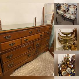 MaxSold Auction: This online auction features furniture such as patio chairs, media stand, side table, folding chairs, upholstered chairs, Crawford Furniture Co. dresser, side table and more, floral decor, wall art, lamps, fur coats, figurines, books, accessories, pewter items and much more!