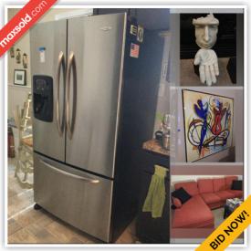 MaxSold Auction: This online auction features kitchen appliances such as coffee maker and can opener, food processor, Maytag refrigerator, toys and games, vases and figurines, plant stands, massager, wax warmer, and costume jewelry and much more.