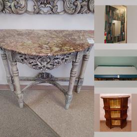 MaxSold Auction: This Business Downsizing Online Auction features Half Moon Writing Desk, Wicker Furniture, Faux Plants, Corner Desk, Aztec Style Furniture, RC Gorman Prints, Office Supplies, Medical Exam Tables and much more!