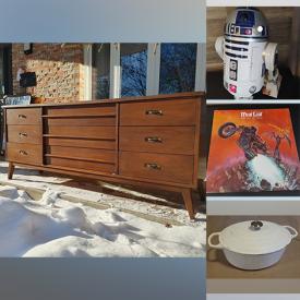 MaxSold Auction: This online auction features Interactive R2D2 Figure, Gibbard MCM Furniture, Antique Sewing Machines, Lovbacken Table, Sleigh Bed, LPs, Hand Tools, Cherry Live Edge Planks and much more!