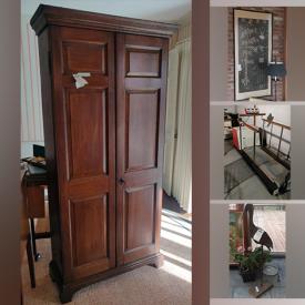 MaxSold Auction: This online auction features Barcalounger Recliner, vintage server, drop leaf table, entertainment cabinet, wrought iron chairs, Val St. Lambert Dishes, settee, lockers, corner bakers rack, personal Sauna, hardware tools and so much more!!!