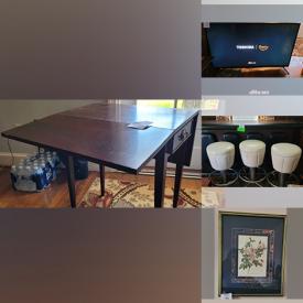 MaxSold Auction: This online auction features 55” Toshiba TV, fine china, vintage glassware, lamps, dishware, furniture such as drop leaf table, sofa, bar stools and much more!