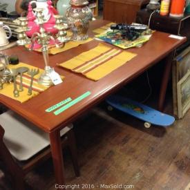 MaxSold Auction: This auction features collectibles, teak furniture (cabinet, chairs, table, stereo console), original art, acrylic oil on canvas, neon open sign, pottery, Weiss Chippendale piano, art glass, vintage wood truck, records, electronics, teapots, accordion, vintage masks, mini train sets, and much more!