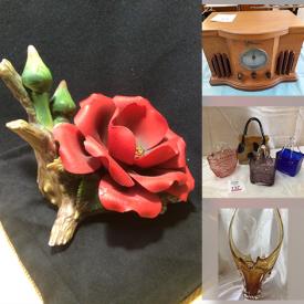 MaxSold Auction: This online auction features Capodimonte Rose Figurines, Wedgwood Lighter Set, Art Glass, Mat Joannson Crystal Sculptures, Aquarium, Coins, Fabric, Decanters, Perfume Bottle, Jewellery, Electric Stove Heater, Glass Purses and much more!
