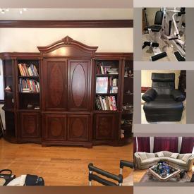 MaxSold Auction: This online auction features sofas, Ridgid vacuum, clothes and shoes, bar cart, plant stand, electric kettles, gold-painted wooden table, wardrobe, fitness equipment such as Vectra lifting machine, Stairmaster, treadmill, weights and much much more!