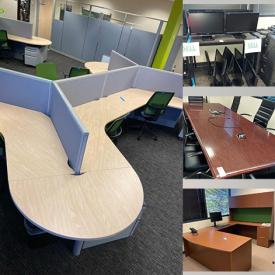 MaxSold Auction: This online auction features trade show booth framing, dogbone cubicles, executive table, office chairs, office wall dividers, filing cabinets, fitness balls, cleaning supplies, mini refrigerator, computer monitors and keyboards and much more!