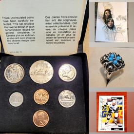 MaxSold Auction: This online auction features Royal Canadian Mint Coin set, Wayne Gretzky Hockey cards, 45 RPM Records, Paul Ygartua Lithograph, fashion rings, glass paperweights and much more!