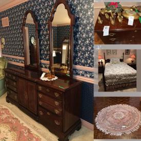 MaxSold Auction: This online auction features furniture such as a table and chair set, side tables, bed frame, dresser, nightstands, dresser, side tables, sofa bed and others, wall art, vases, lamps, brass decor, glass vanity set, rugs and much more!