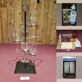 MaxSold Auction: This Commercial Liquidation Online Auction features Metal Wine Glass Towers with Glasses, Metal Wine Spittoons, Wine Accessories& Decor, Wine & Water Glasses, Wine Bottle Appetizer Plates, Shot Glasses, To-Go Boxes, Collapsible Sign Display System, Hot Box, Small Kitchen Appliances, Bluetooth Cash Register, Stanchions, Wine Racks, Wine Coolers and much more!