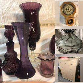 MaxSold Auction: This online auction features Magnetically Shielded TV Speakers, Pottery Lot, Gilbert Clock Company Regulator, Sewing Machine, Stained Glass Hanging Tiffany Type Lamp, Storage Stools, Leather Recliner Chair/Stool, Table Lamps, Tall Locker and much more!