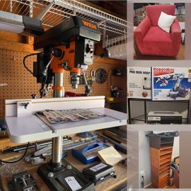 MaxSold Auction: This online auction features a coffee table, towel warmer, gaming electronics, microphone and music stand, grill mat and supplies, stepper, fireplace, yard and carpentry tools, tool bench and much more!