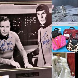 MaxSold Auction: This auction features Rare STAR TREK B&W Captain Kirk / Spock signed Framed Photo, Autographed APOLLO 16 Moon, US Air Force X-15 Pilot & Gemini 6 & 7 Rendezvous, NIB DOLLS Dynasty, Dolly Dingle, Christmas, Easter, Mother's Day Dolls, 1990's Thomas Kinkade COA Framed Art Prints, Vintage Boonton Ware dishes, Window Lock Hardware New Old Stock, Music Vinyl LP Records & Album Sets, Emerson Record 8-Track Player & Speakers, Cookware pans, Glasses, Craft Floral Wreaths, Christmas ornament lots, Antique Accordion & much more!